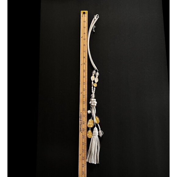 Chico's Abigail Tassel Necklace Mixed Beads Leather Cord Adjustable Chain Lariat - Picture 6 of 14